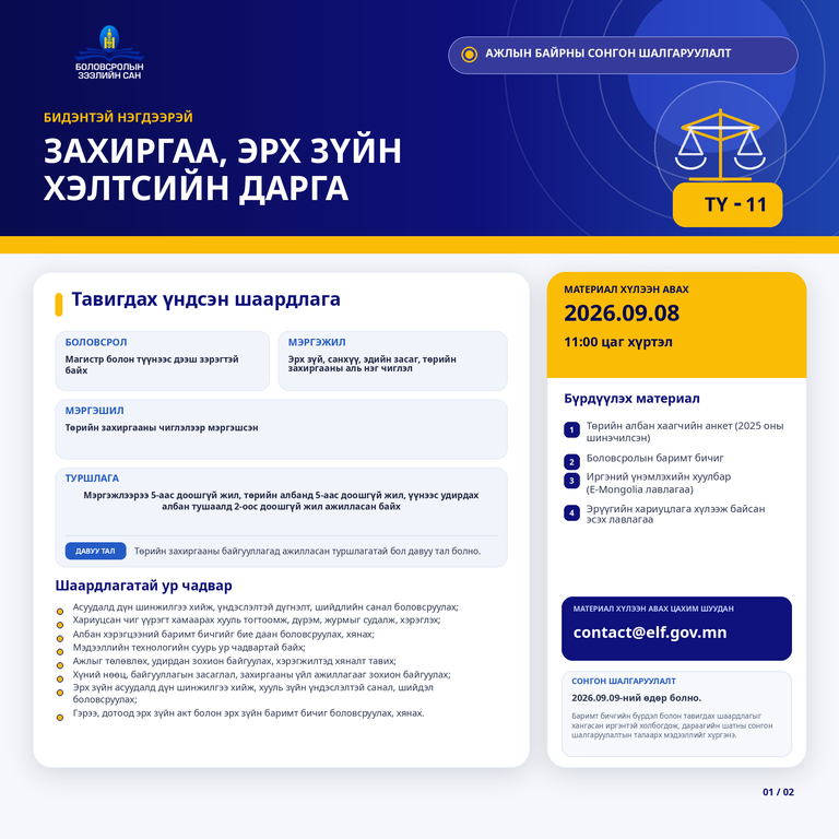 АЖЛЫН БАЙРНЫ СОНГОН ШАЛГАРУУЛАЛТЫН ЗАР